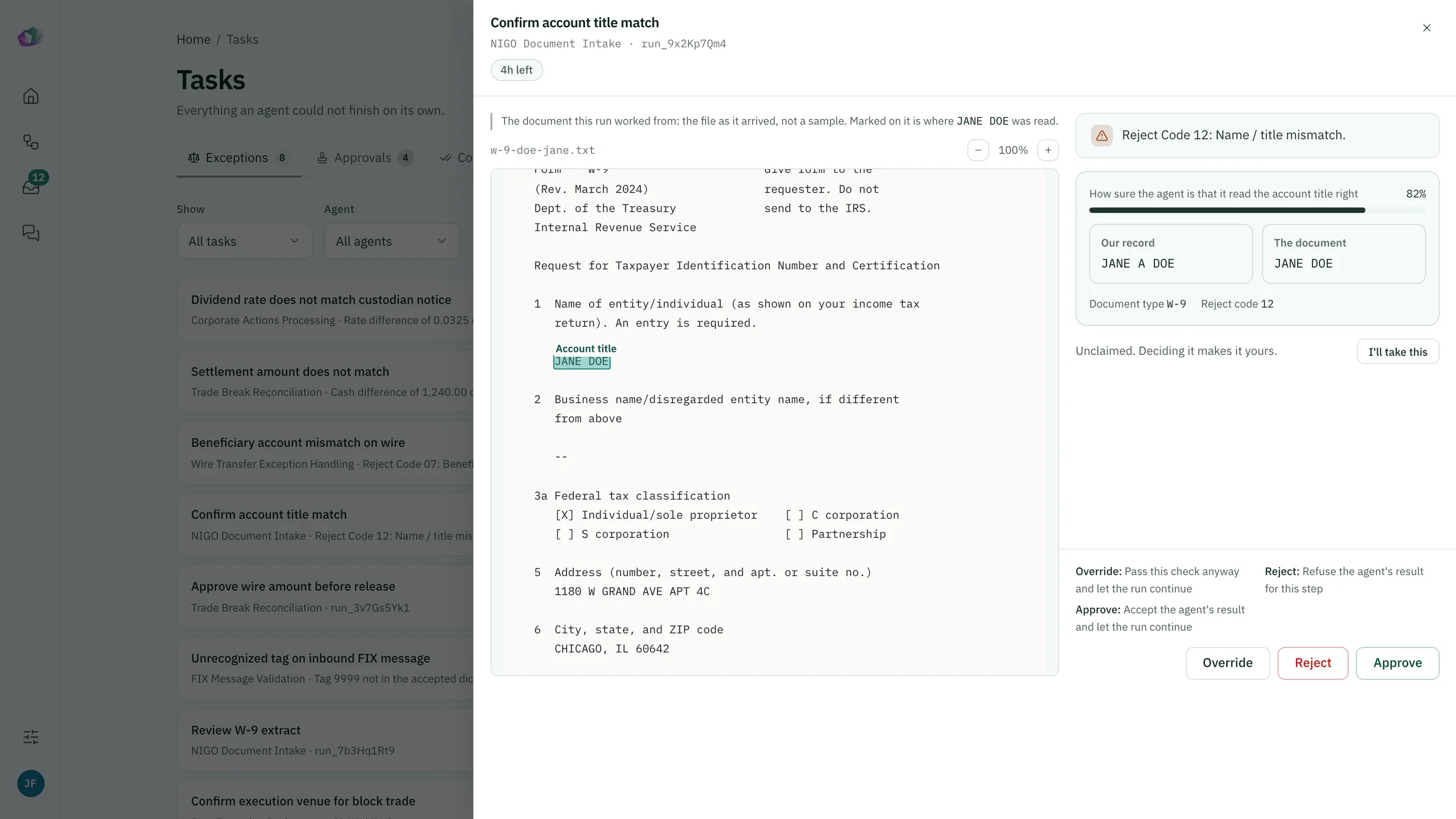 Nura OS task review screen