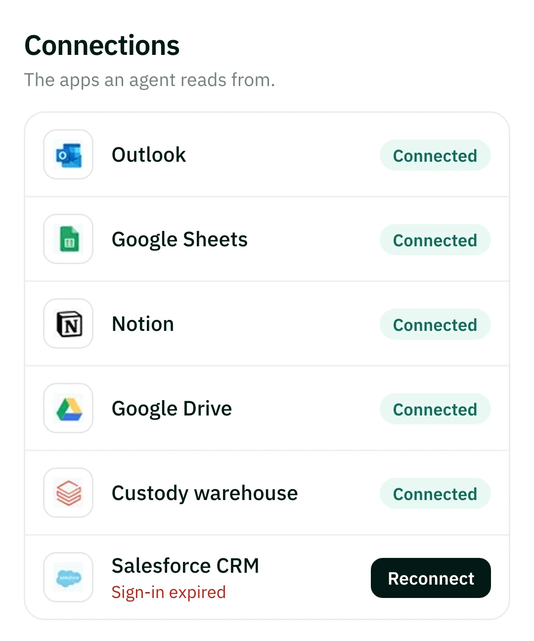 Nura OS connections settings screen